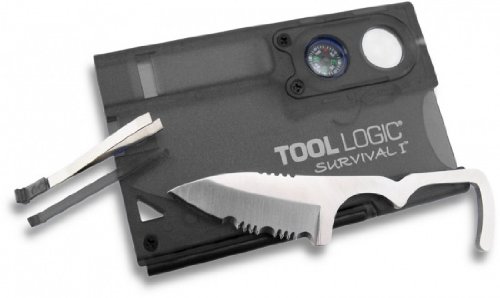 SOG Survival Card ToolLogic SVC1 - 7 Tools: Lens, Compass, 1" Serrated Knife, Fire Starter, Whistle, Tweezers, Toothpick