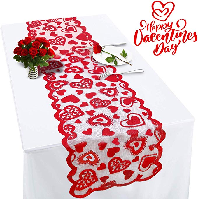 Valentines Table Runner Red Heart Print Valentines Day Decorations 1372 Inch Lace Love Table Runner for Home Wedding Party/St Patrick's Day/Thanksgiving/Mother's Day/Valentines Day Table Decorations