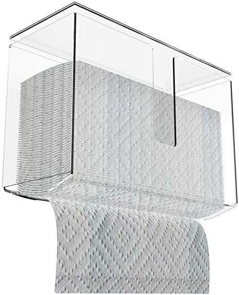 Wall Mount Paper Towel Dispenser with Lid,Clear Folded Paper Towel Holder for Bathroom Toilet and Kitchen,Suitable for Z-fold, C-fold or Multi-Fold Paper Towels,Pack of 1 by Cq acrylic