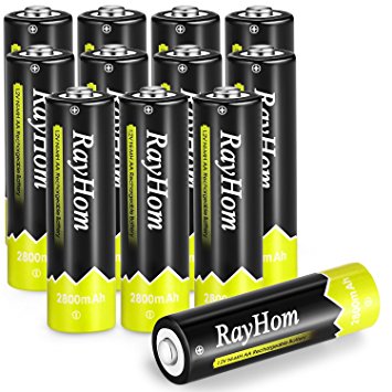 RayHom AA Rechargeable Batteries 2800mah Ni-MH Battery (12 Pack)