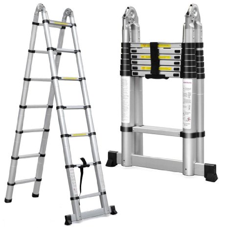 Yaheetech Portable 14.5' 4.4M Aluminum Telescopic Telescoping Collapsible Ladder Extension