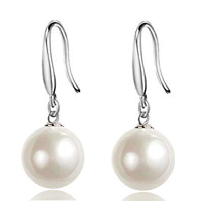 Women's Classical Freshwater Cultured Pearl Dangle Earrings White 925 Sterling Silver