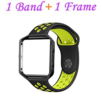 Fitbit Blaze Bands Large,HanLijie Silicone Replacement Sport Band with Black Frame for Fitbit Blaze Smart Fitness Watch (Black/Yellow)