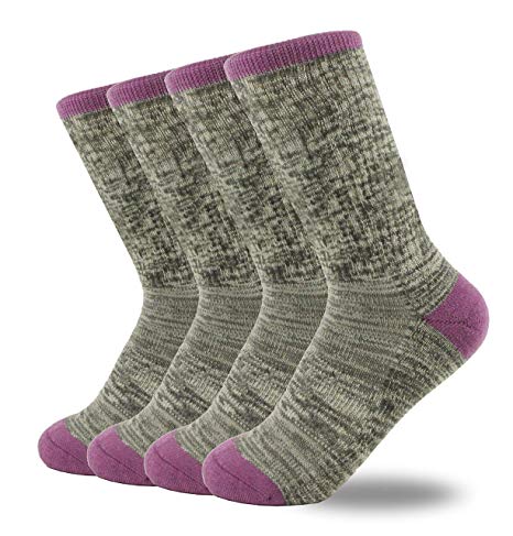 JOURNOW Women's Extra Warm 86% Merino Wool Micro Crew Cushion Outdoor Socks 4 Pair