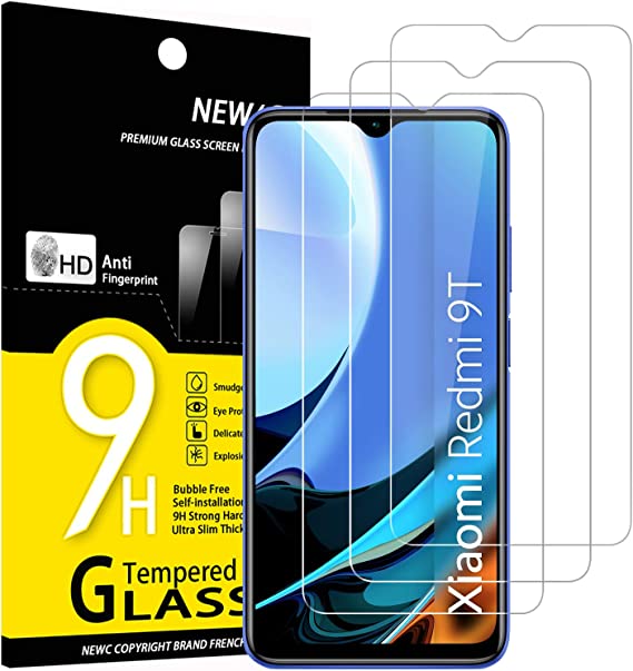 NEW'C 3 Piezas, Protector Pantalla para Xiaomi Redmi 9T, Xiaomi Poco M3, Cristal templado Antiarañazos, Antihuellas, Sin Burbujas, Dureza 9H, 0.33 mm Ultra Transparente, Ultra Resistente