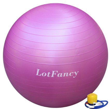 LotFancy Anti-Burst Fitness Stability Ball, 3 Sizes Available: 22, 26, 30 inch - For Exercise, Physical Therapy, Stretching, Balance, Yoga, Pilates, and More, Includes Foot Pump