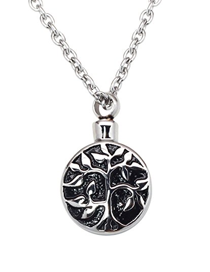 Tree of Life Cremation Urn Jewelry Necklace & Pendant for Ashes w/ Funnel Filler Kit Black