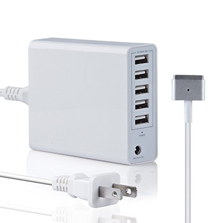 Wakeach 85W MagSafe 2 T-tip Power Charger Adapter w/ 5 USB Ports for Apple MacBook Pro W/ Retina Display 13inch & MacBook Air 11 13 inch (After Mid 2012), Adapter for A1502 A1425 A1435 A1436 A1465