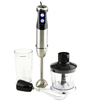 Ovente HS685B 6-Speed 500 Watt Immersion Hand Blender with Food Chopper, Beaker and Whisk Attachment, Black