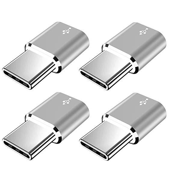 JXMOX USB Type C Adapter,4-Pack (Mini Version) Aluminum Micro USB to USB C Convert Connector Fast Charging Compatible with Samsung Galaxy S10 S9 S8 Plus,Note 9 8,Pixel 2 3 XL,LG V20 G5 (Silver)