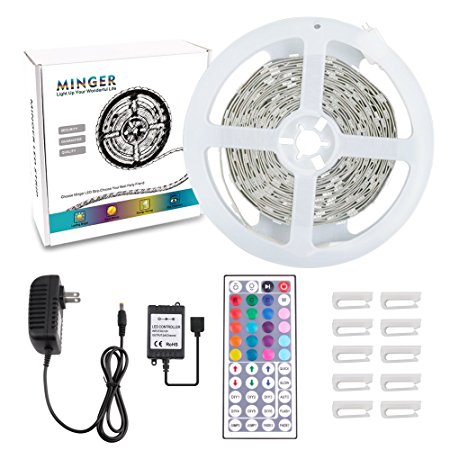 Minger 16.4ft 12V LED Flexible Strip Light,Non-waterproof LED Tape Lights with Power Supply & RF Remote Controller for DIY Christmas Holiday Indoor Party Home Kitchen Car Bar Decoration, RGB