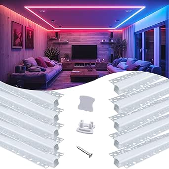 Muzata 10Pack 6.6ft/2Meter Drywall LED Channel Plaster in LED Channel Diffuser Trimless Recessed Spotless LED Aluminum Channel for LED Strip Lights LED Track in Ceiling Wall U117 2M WW