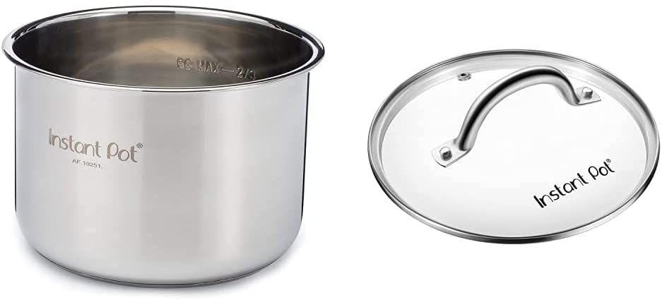 Instant Pot IP-POT-SS304-60 Genuine Stainless Steel Inner Cooking Pot - 6 Quart & Tempered Glass Lid, Stainless Steel Rim, for 5 Qt/L or 6 Qt/L Models