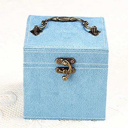 Sallyfashion Three-layer Lint Jewelry Box Organizer Display Storage Case with Mirror Blue