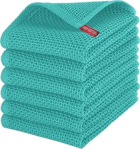 Elegant Comfort 100% Turkish Cotton 6-Pack Waffle Premium Kitchen Towels - Quick Drying and Super Absorbent Kitchen Dishcloth Towels, Ultra Soft Multi-Purpose Cleaning Towels, 16 x 25, Turquoise