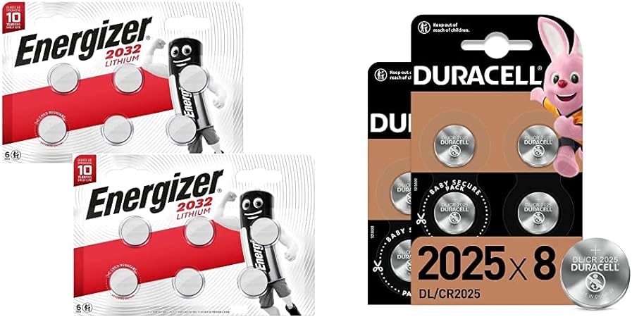 12 x Energizer CR2032 Lithium Coin Batteries 3V for Watches, Torches and Keys & Duracell Specialty 2025 Lithium Coin Battery 3V, pack of 8, with Baby Secure Technology and suitable for keyfobs