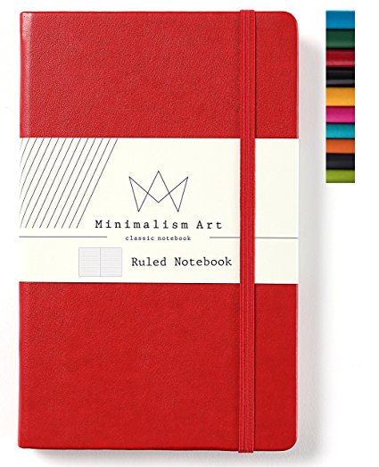 Minimalism Art | Classic Notebook Journal, Size: 5" X 8.3", A5, Red, Ruled/Lined Page, 240 Pages, Hard Cover/Fine PU Leather, Inner Pocket, Quality Paper - 80gsm | Designed in San Francisco