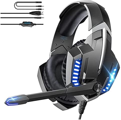 Gaming Headset with Mic, ONIKUMA Gaming Headset for PS4, PS5, Xbox One, Nintendo Switch, PC, Gaming Headphone with Mic Noise Cancelling, LED Light, Soft Memory Earmuffs for Laptop Mac Switch Games