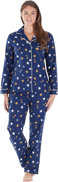 PajamaMania Women’s Cotton Flannel Long Sleeve Button-Down Pajamas PJ Set