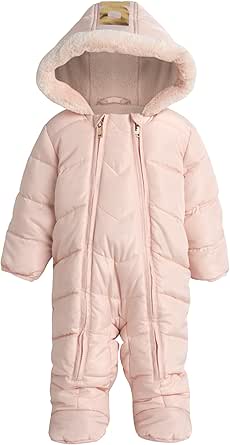 DKNY Baby Girls’ Snowsuit – Hooded Fleece Lined Warm Winter Coat – Zip Snow Pram for Newborns and Infants (0-24M)