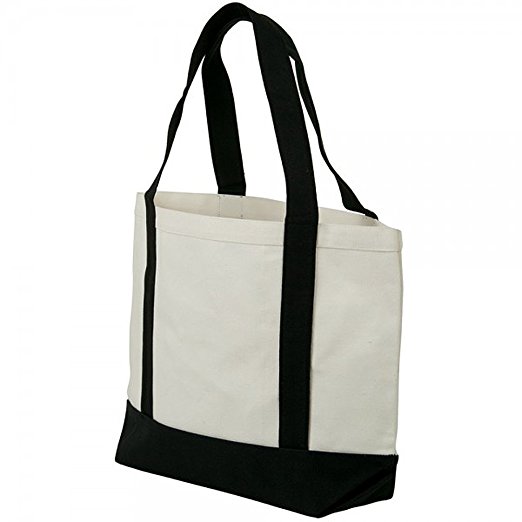 Two Tone Cotton Canvas Heavy Duty Tote Bag Black & Natural