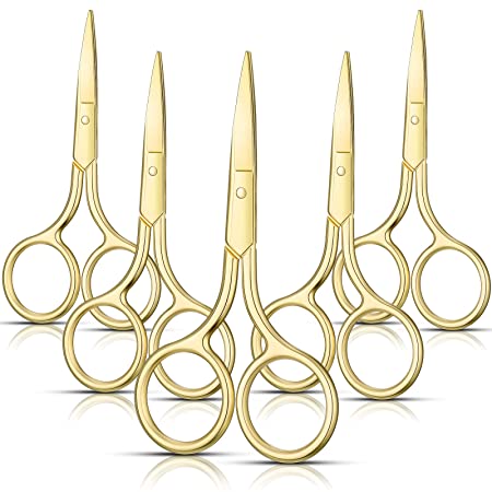 5 Pieces Small Straight Tip Nose Hair Scissor for Grooming, Stainless Steel Multi-Purpose Beauty Grooming Scissors for Facial Hair Removal and Hair Mustache Beard Eyebrows Ear Nose Trimming (Gold)