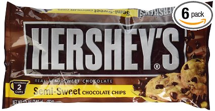 HERSHEY'S Chocolate Chips (Semi-Sweet, 12-Ounce Bags, Pack of 6)