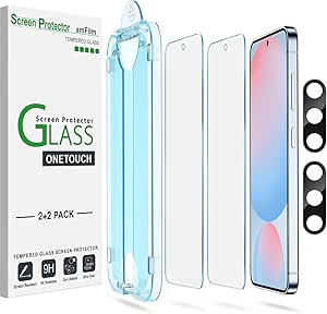 amFilm Auto-Alignment OneTouch for Samsung Galaxy S24 FE 6.7'' Screen Protector   Camera Lens Protector,Tempered Glass,30 Seconds Installation, Bubble Free, Case Friendly, Anti-Scratch [2 2 Pack]