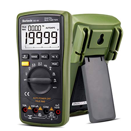 Digital Multimeter 20000 Counts Auto Range 4 1/2 DC AC Resistance Capacitance Peak Hold True RMS NCV Diode Tester Borbede BD-99