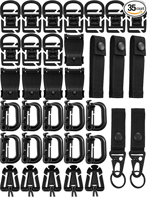 35 Pieces Molle Attachments Kit Molle Backpack Webbing Strap and Tactical D Ring Gear Clipfor Dominators Tactical Vest Belt