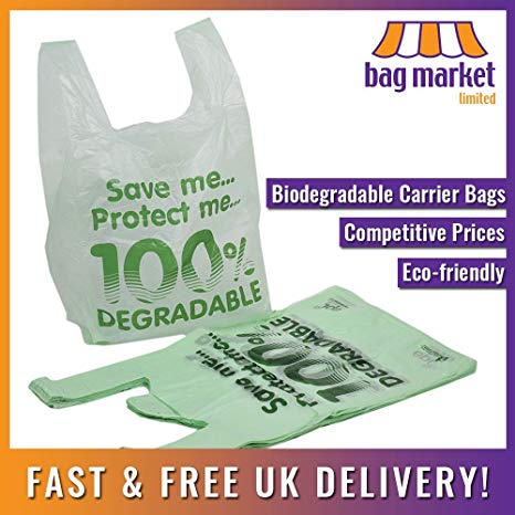 100 x Large Biodegradable Carrier Bags | 11 x 17 x 21" | Shopping/Plastic/Eco