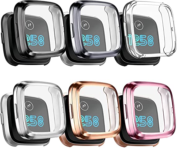 [6 Pack] Vancle Case Compatible with Fitbit Versa 2, Soft TPU All-Around Cover Anti-Scratch Screen Protector Bumper for for Versa 2 Smartwatch Only