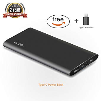 USB C Portable Charger 10000mAh Power Bank Charger Quick Charge 3.0 External Phone Charger Type-C 5V/3A Slim&Light High-Speed External Battery Pack for iPhone iPad Samsung Android Phones (Black-USB C)