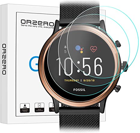 (3 Pack) Orzero for Fossil Gen 5 Julianna HR Smartwatch Tempered Glass Screen Protector, 2.5D Arc Edges 9 Hardness HD Anti-Scratch Bubble-Free (Lifetime Replacement)