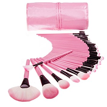 MLM® 32 PCs Elegant Professional Useful Makeup Cosmetic Brush Set Tools with Black Leather Case Wool Hair