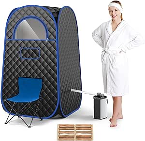 COSTWAY Portable Steam Sauna, Full-Body Personal Sauna Tent w/ 1000W 3L Steam Generator, Foldable Chair, Foot Massager, Timer, Remote Control, Indoor Pop-up Sauna Tent for Home Spa Relaxation (Black)