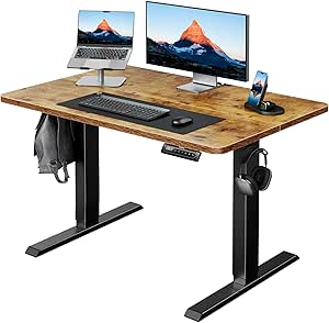 HUANUO 40" x 24" Electric Standing Desk Adjustable Height, 4 Memory Height Settings, Headphone Hook, Cable Manager, Sit Stand Up Desk for Home Office & Computer Workstation, Vintage Brown