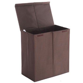 StorageManiac Heavy-Duty Folding 3-Compartment Clothes Laundry Hamper with Lid, Brown