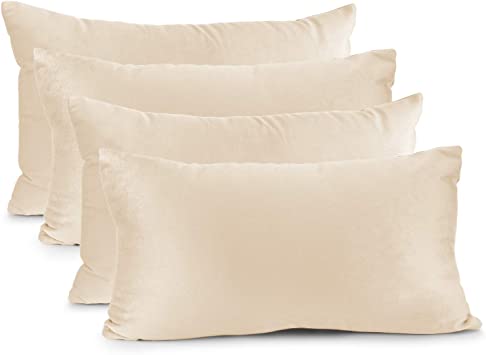 Nestl Bedding Throw Pillow Cover 12” x 20” Soft Square Decorative Throw Pillow Covers Cozy Velvet Cushion Case for Sofa Couch Bedroom, Set of 4, Beige Cream