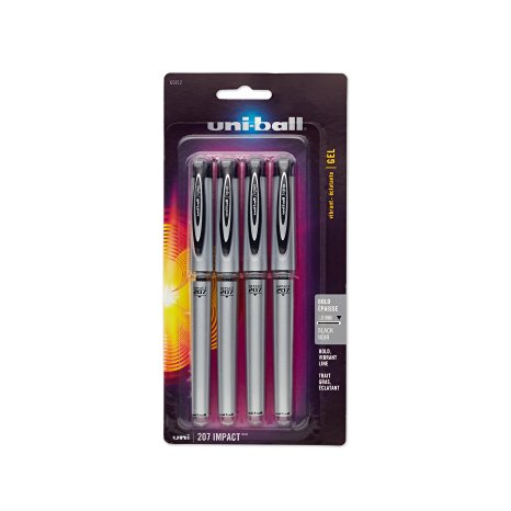 uni-ball Impact Stick Gel Pens, Medium Point, Black Ink, Pack of 4