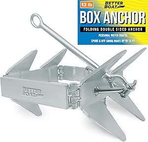 Boat Box Anchor for Boats Small and Large Folding Anchor Prevents Anchor Slide 13lb, 19lb and 26lb up to 22, 23 Foot or 25' Boats Pontoon, Fishing or Cabin Cruisers Hot Dipped Galvanized Boat Anchors