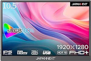 JAPANNEXT 10.5インチ IPSパネル フルHD+(1920x1280)解像度 モバイルモニター JN-MD-IPS105FHDPR USB Type-C miniHDMI sRGB100% USB OTG対応 スマートケース付き