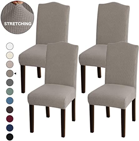 Turquoize Stretch Dining Chair Slipcovers Jacquard Removable Washable High Dining Room Chair Protector Covers Sets Parson Chair Protector Cover Perfect for Dining Room, Hotel, Ceremony (4, Taupe)