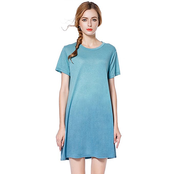 UINSTONE Women Dress #dresses for women #Tunic Dress #Loose T-Shirt #Tunic T-Shirt #Short Sleeve #Dip-Dye Style