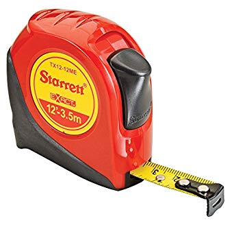 Starrett Exact KTX12-12ME-N ABS Plastic Case Red Measuring Pocket Tape, English/Metric Graduation Style, 12' (3.5m) Length, 0.5" (12.7mm) Width, 0.0625" Graduation Interval