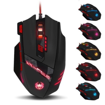 Zelotes T90 9200 DPI High Precision USB Wired Gaming Mouse,8 Buttons,With 7 kinds modes of LED Colorful Breathing Light, Weight Tuning Set (Black)