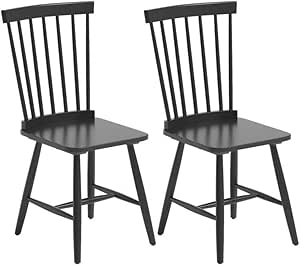 Giantex Wood Dining Chairs Set of 2, Solid Wood Windsor Dining Chair with Wide Seat, Max Load 400 Lbs, Country Wooden Slat Back Dining Room Chairs, Farmhouse Spindle Dining Chairs, Black