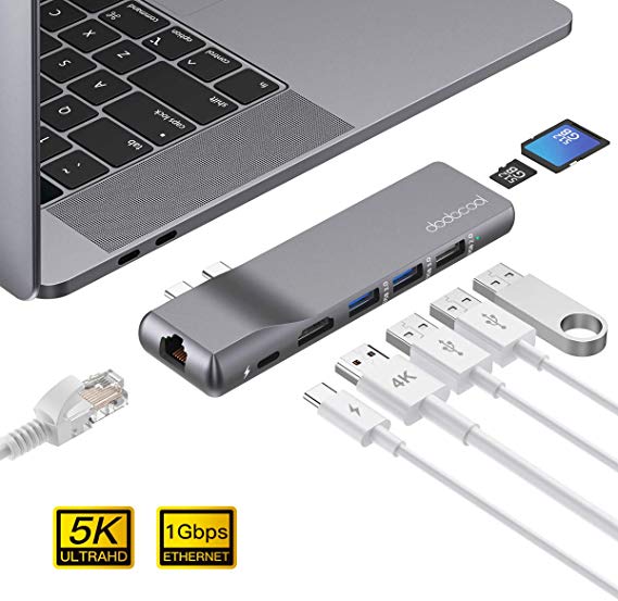 dodocool USB C Hub, MacBook Pro Ethernet Adapter with 4K HDMI, SD/TF Card Reader, 100W PD, USB 3.0/2.0, Thunderbolt 3 Adapter for Macbook Pro 2019/2018/2017/2016, Macbook Air 2019/2018