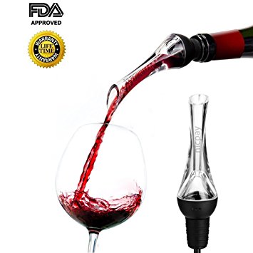 Wine Aerator Pourer,Nicpay Premium Quick Aerating Pourer Breather Decanter Spout with Deluxe Package Box , Home Bar Kitchen Wine Accessory Tool (Black)
