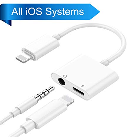 Lightning Adapter Headphone Jack Dongle for iPhone 7 7plus 8 8plus X iPad Aux Lightening Adaptor 3.5mm Jack Aux Earphone Connector Compatible Audio Charger Cable Accessories Support iOS11 or Later